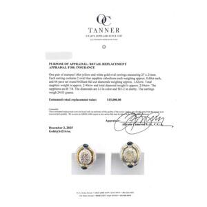 14k Yellow & White Gold Diamond Sapphire Oval Earrings 2.4ctw